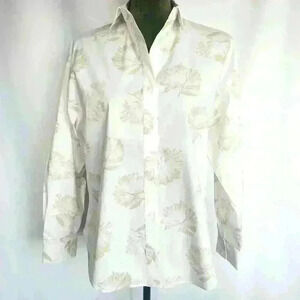 😍 NWT 😍 Express Tropical Boyfriend Portofino Shirt, White/Tan, Size XS